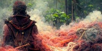 AI image of Brazilian indigenous man and smoke