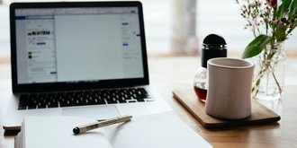 laptop, notebook and coffee cup