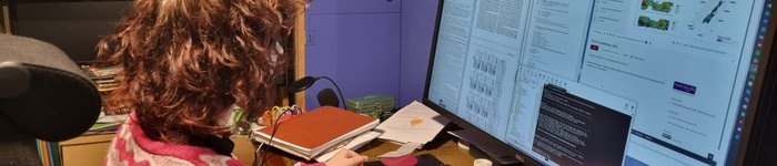 woman looking at research results on a computer screen
